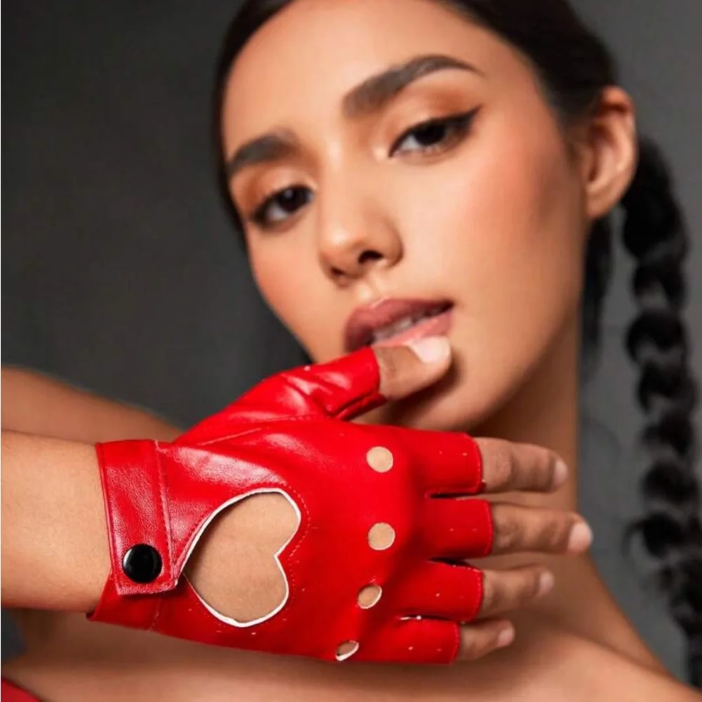1pair Women's Cute Y2K Heart Shaped Fingerless Gloves,